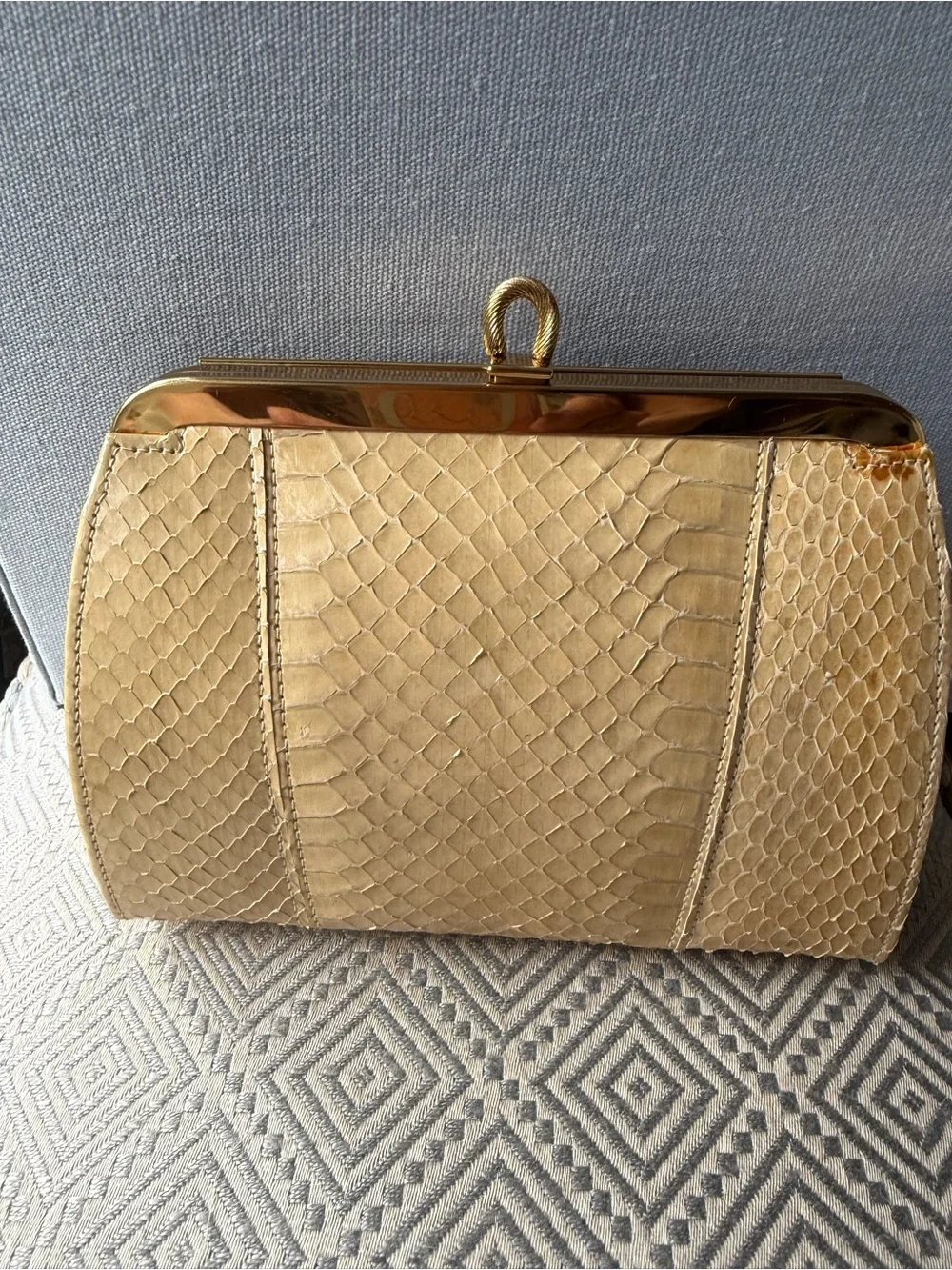 Elegant Yellow Snakeskin Frame Clutch Purse Made In England
